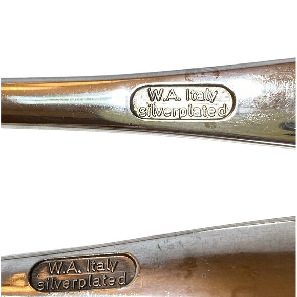 W A ITALY SILVERPLATED SHELL PATTERN SALAD SERVING FORK & SPOON SET - Picture 5 of 5